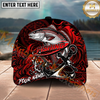 Maxcorners Fishing Red Black Anchor Compass Personalized Name 3D Cap (12 Fish Species)