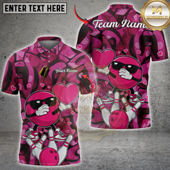 Maxcorners Bowling Pink Cartoon Love Heart Personalized Name 3D Unisex Shirt