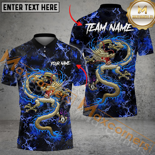 Maxcorners Ball 8 Dragon Thunder Lightning Billiard Jersey Multicolor Options Personalized Name, Team Name 3D Polo Shirt (4 Colors)