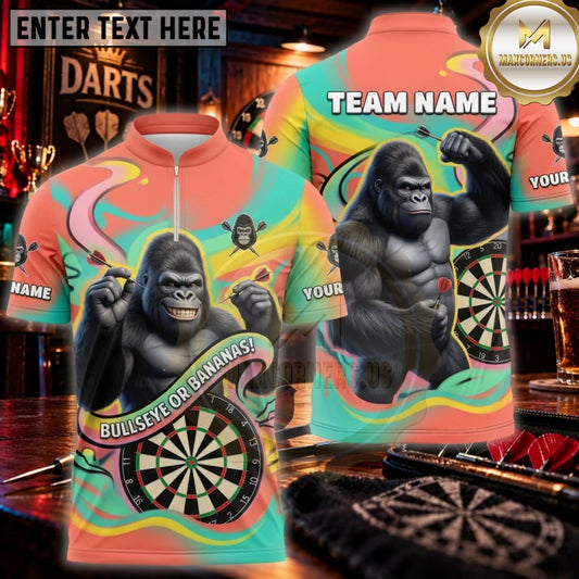 Maxcorners Darts Tropical Orange Gorilla Bullseye Personalized Name 3D Unisex Shirt