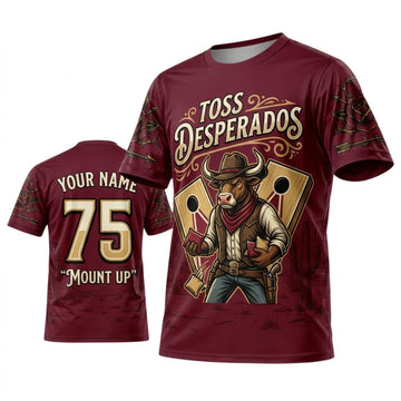 Maxcorners Cornhole Toss Desperados Burgundy Western Gunslinger Personalized Name 3D Unisex Shirt