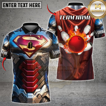 Maxcorners Bowling Red Gold Mechanical Armor Red Bowling Ball Personalized Name 3D Unisex Shirt