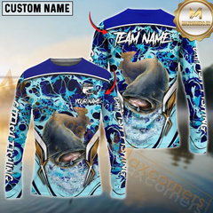 Maxcorners Catfish Fishing Blue Fiction Sea Custom Name & Team Name 3D Shirts