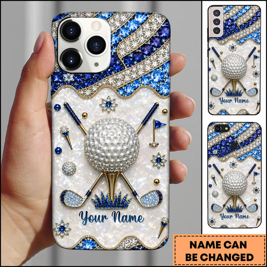 Maxcorners Golf Sparkling Multi-Color Crystal Inlaid Golf Ball Blue Personalized Phone Case