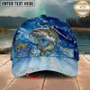 Maxcorners Fishing Ocean Marble Splash Personalized Name 3D Cap (12 Fish Species)