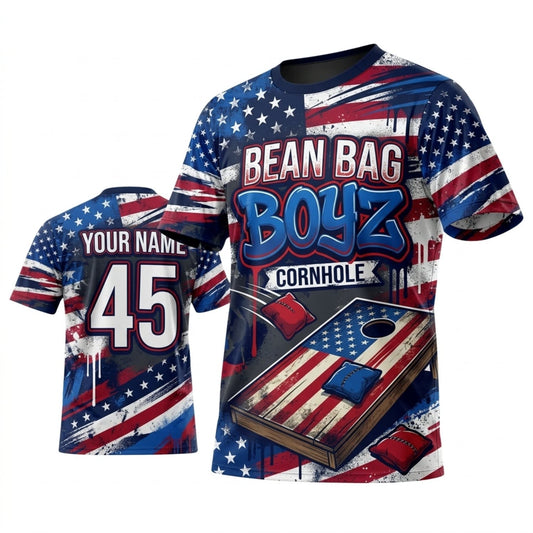 Maxcorners Cornhole Cornhole Nation Skull American Flag Personalized Name 3D Unisex Shirt
