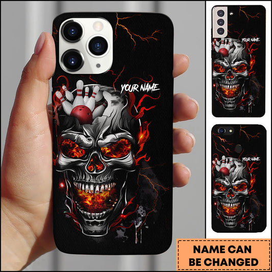 Maxcorners Bowling Flaming Skull Strike Multicolor Personalized Name 3D Phone Case