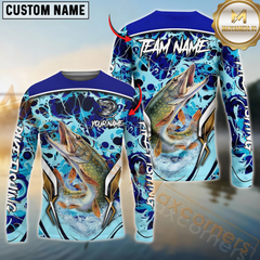 Maxcorners Pike Fishing Blue Fiction Sea Custom Name & Team Name 3D Shirts