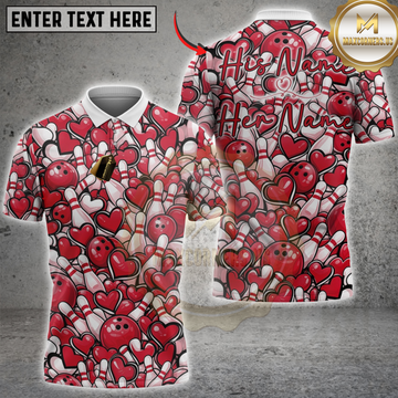 Maxcorners Bowling Heart Pattern Couple Personalized His Name And Her Name 3D Unisex Shirt