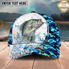 Maxcorners Fishing White Blue Camo Circle Splash Personalized Name 3D Cap (12 Fish Species)