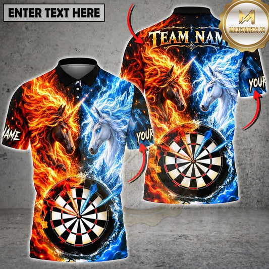 Maxcorners Darts Fire And Ice Unicorn Mythical Aura Target Board Graphic Multicolor Customized Name, Team Name 3D Shirts