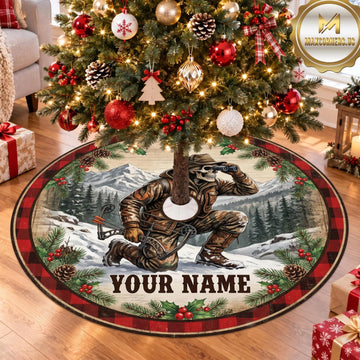 Maxcorners Hunting Hunter Deer Winter Tracking Personalized Name 3D Christmas Tree Skirt