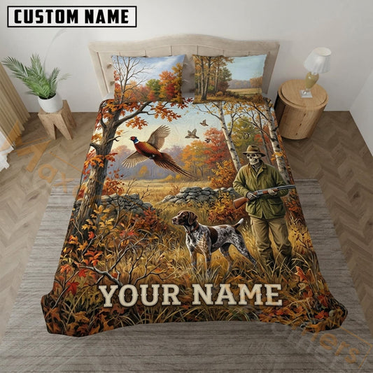 Maxcorners Pheasant Hunting Fall Woodland Pointer Dog Bedding Set 3D Print Custom Name