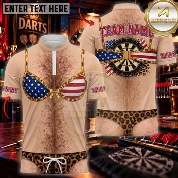 Maxcorners Darts Funny Leopard Print Bikini Body Golden Dartboard Personalized Name 3D Unisex Shirt