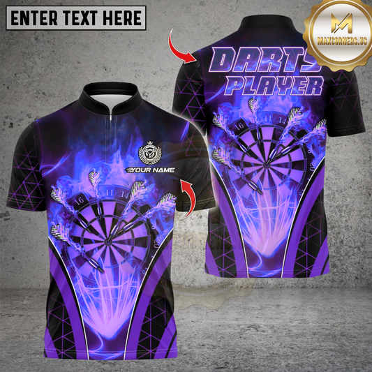 Maxcorners Personalized Name Dart Polo Shirt, Fire Darts Design ,Custom Team Shirt for Men, Gift for Darts Players