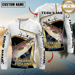 Maxcorners Fishing White Marble & Gold Trim Mahi Mahi Splash Heartbeat Line Personalized Name, Team Name 3D Long Sleeve Shirt (Mahi-mahi, Tuna, Chinook, Marlin, Striped Bass, Salmon)