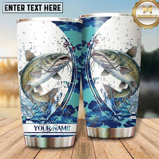 Maxcorners Fishing Tumbler White Blue Abstract Ink Splash Design Personalized Name Tumbler (13 Species)