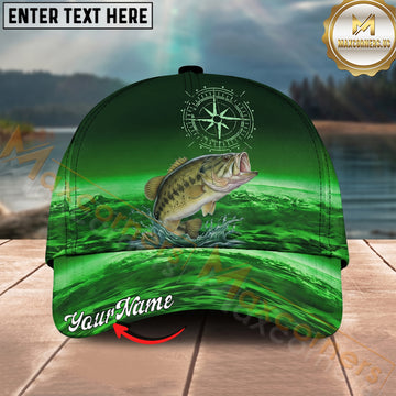 Maxcorners Fishing Emerald Lake Scenic Personalized Name 3D Cap (12 Fish Species)