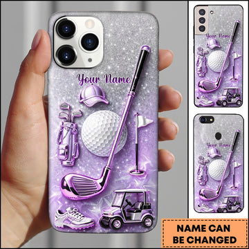 Maxcorners Golf 3D Embossed Metallic Golf Club Cart Purple Personalized Phone Case