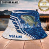 Maxcorners Fishing Blue Ocean White Geometric Scale Personalized 3D Bucket Hat (13 Fish Species)