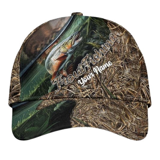 Maxcorners Custom Trout Fishing Camo 3D Baseball Cap, Custom Trout Fishing Caps Hats LM0402