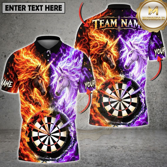 Maxcorners Darts Fire And Ice Unicorn Mythical Aura Target Board Graphic Multicolor Customized Name, Team Name 3D Shirts