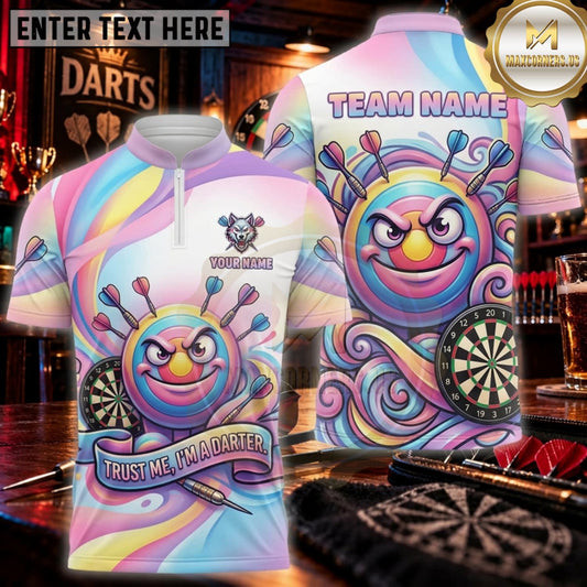 Maxcorners Darts Pastel Rainbow Funny Alien Dartboard Personalized Name 3D Unisex Shirt