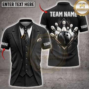 Maxcorners Bowling Elegant Black Tuxedo Silver Bowling Ball Personalized Name 3D Unisex Shirt
