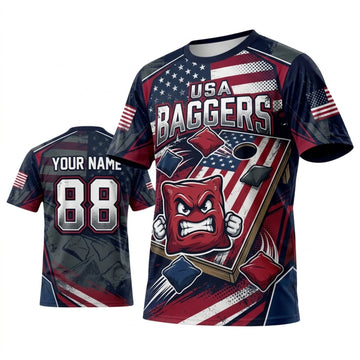 Maxcorners Cornhole USA Baggers Stars And Stripes Personalized Name 3D Unisex Shirt