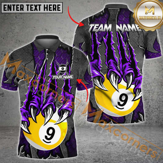 Maxcorners Ball 9 Monster Hand Billiard Jersey Multicolor Options Personalized Name, Team Name 3D Polo Shirt (4 Colors)