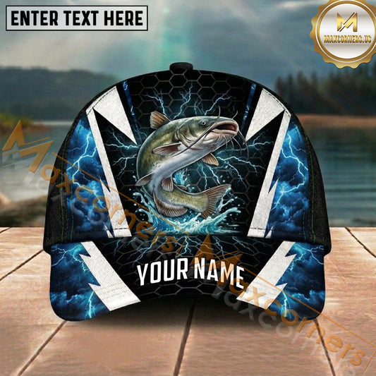 Maxcorners Fishing Thunder Hex Storm Personalized Name 3D Cap (12 Fish Species)
