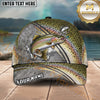 Maxcorners Fishing Olive Silver Curved Line Water Splash Personalized Name 3D Cap (12 Fish Species)
