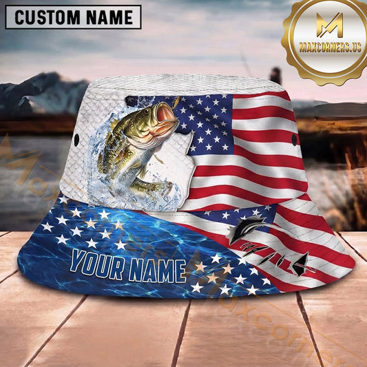Maxcorners Fishing Vibrant Camo Fishing Adventure with Dynamic Splash Personalized Name 3D Bucket Hat (13 Fish Species)