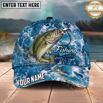 Maxcorners Fishing Blue Water Foam Lure Quote Personalized Name 3D Cap (12 Fish Species)