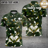 Maxcorners Pickleball Polo Military Camo Crossed Paddles Multiple Options Personalized Name, Team Name 3D Shirt