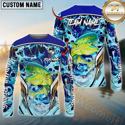 Maxcorners Fishing Blue Fiction Sea Custom Name & Team Name 3D Shirts
