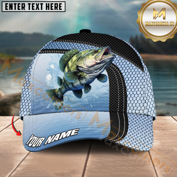 Maxcorners Largemouth Bass Fishing Honeycomb Pattern Design Personalized Name 3D Cap