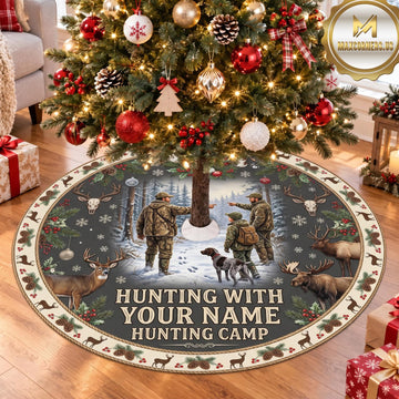 Maxcorners Hunting Father Child Winter Hunting Camp Personalized Name 3D Christmas Tree Skirt