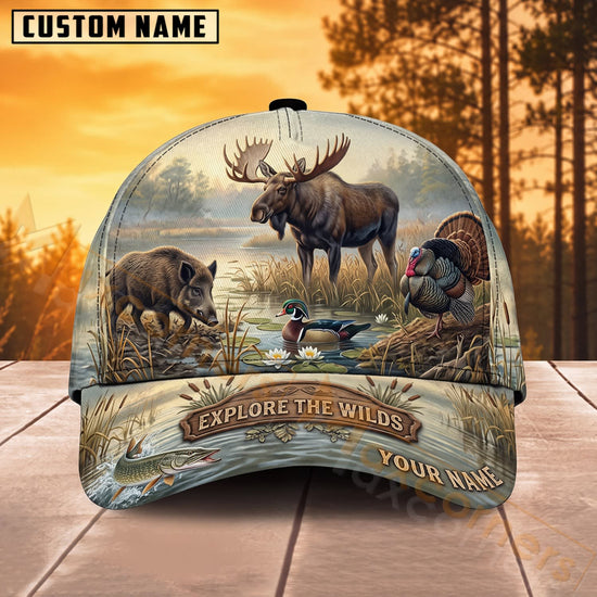 Maxcorners Moose Hunting Wilderness Explore More Personalized Name 3D Cap