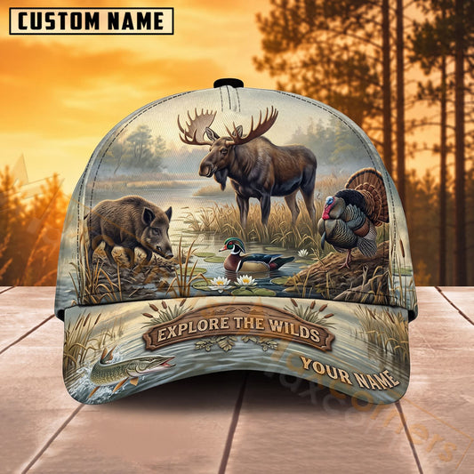 Maxcorners Moose Hunting Wilderness Explore More Personalized Name 3D Cap