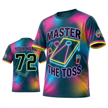 Maxcorners Cornhole Master The Toss Rainbow Neon Personalized Name 3D Unisex Shirt