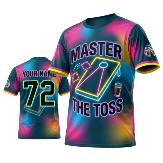 Maxcorners Cornhole Master The Toss Rainbow Neon Personalized Name 3D Unisex Shirt