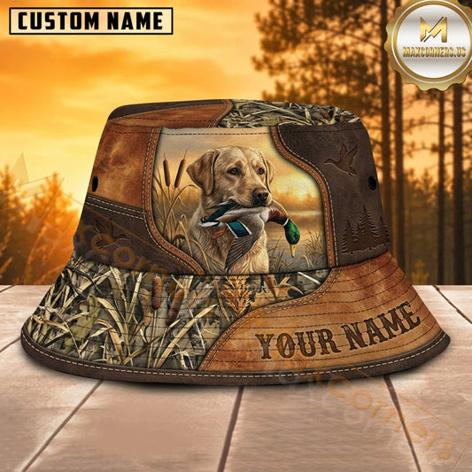 Maxcorners Labrador Duck Hunting Vintage Leather Personalized Name 3D Bucket Hat