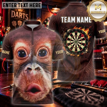 Maxcorners Darts Funny Surprised Chimpanzee Face Golden Dartboard Personalized Name 3D Unisex Shirt
