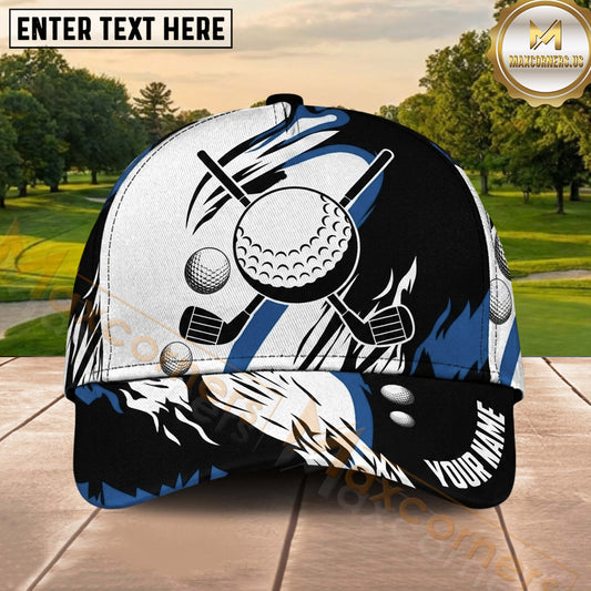 Maxcorners Golf Ball and Crossed Clubs Brushstroke Pattern Personalized Name 3D Classic Cap