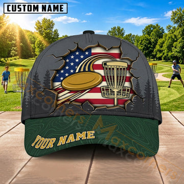 Maxcorners Disc Golf Flying Disc & Patriotic Basket Graphic Customized Name 3D Cap