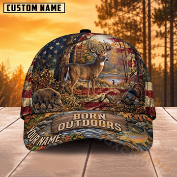 Maxcorners Whitetail Deer Hunting American Flag Born Outdoors Personalized Name 3D Cap