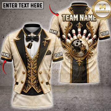 Maxcorners Bowling Luxury Gold Tuxedo Bowling Ball Crown Personalized Name 3D Unisex Shirt