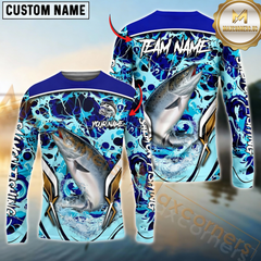 Maxcorners Salmon Fishing Blue Fiction Sea Custom Name & Team Name 3D Shirts