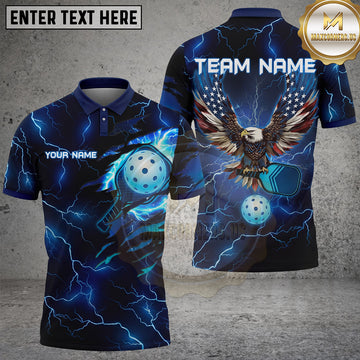 Maxcorners Pickleball Polo Lightning Eagle Power Multiple Options Personalized Name, Team Name 3D Shirt